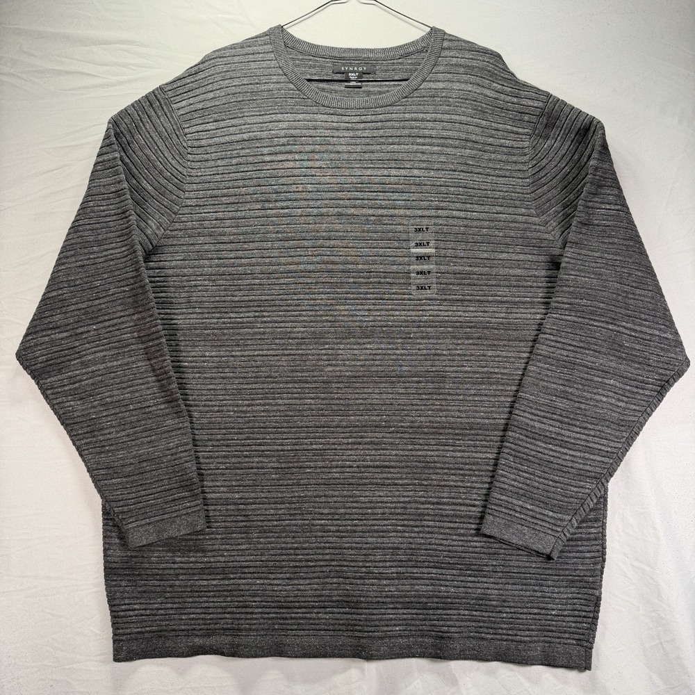 SYNRGY Shirt Mens 3XLT 3XL Tall Dark Gray Long Sleeve Thick Heavy Ribbed Sweater